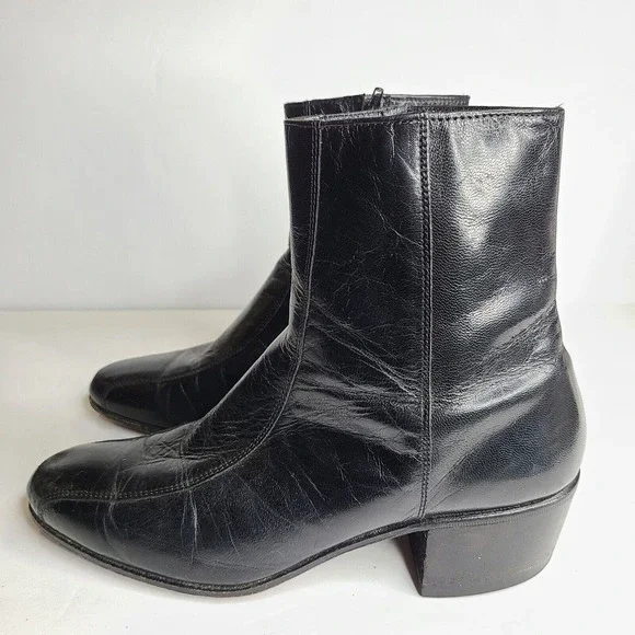 VTG Florsheim Black Leather Duke Boots Round Toe Men's 8.5 E Extra Wide Width - Picture 2 of 11
